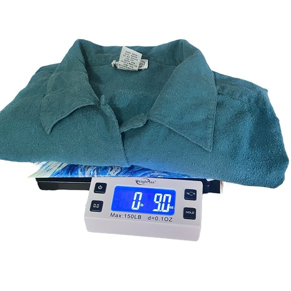 Vtg Y2K Park Central Brushed Silk Button Up Roll Tab Teal Top Size XXL Safari - Picture 9 of 9